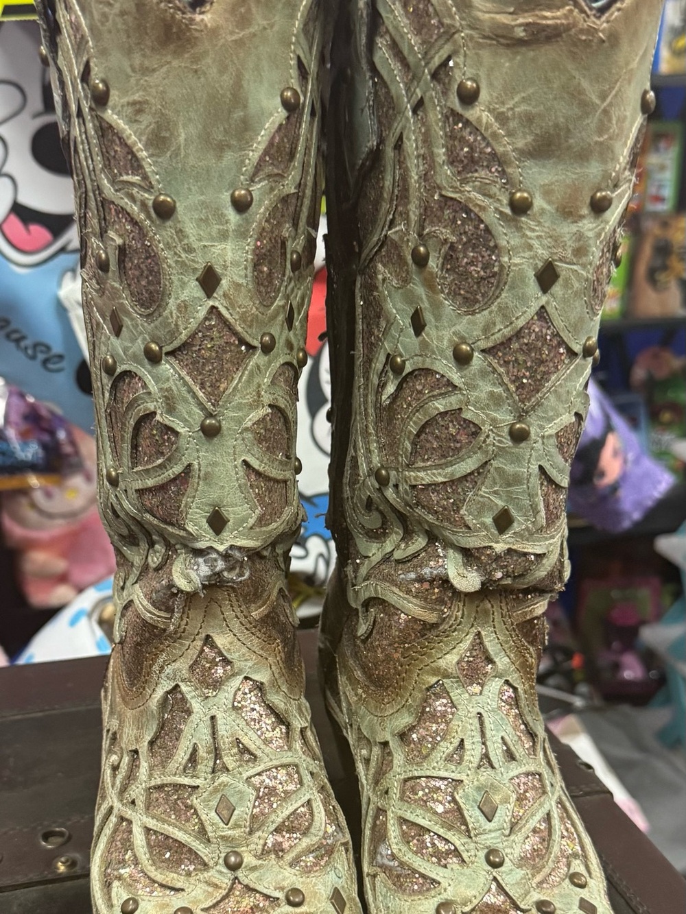 Corral Green Glitter Cutout Western Boots